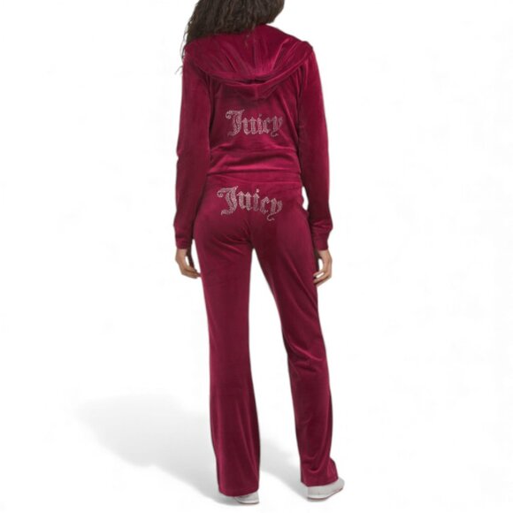 Juicy Couture Velour Bling Tracksuit Set Dark Crimson Rhinestone Jacket Pants S - Picture 3 of 12